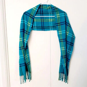 Cijon Italy Green Plaid  Check Scarf with fringe